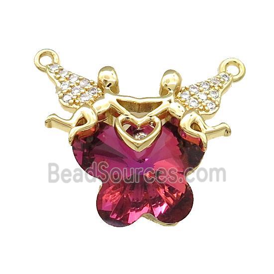 Copper Fairy Pendant Pave Crystal Glass Zircon 2loops Gold Plated