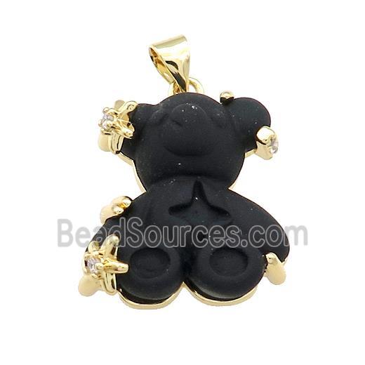 Black Acrylic Bear Pendant Gold Plated