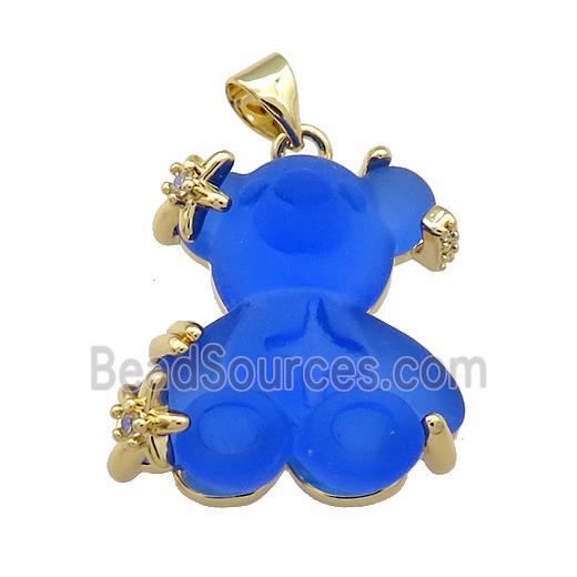 Blue Acrylic Bear Pendant Gold Plated