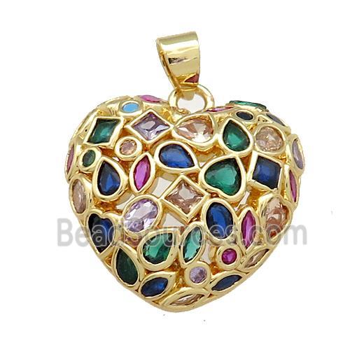 Copper Heart Pendant Pave Zircon Multicolor Gold Plated