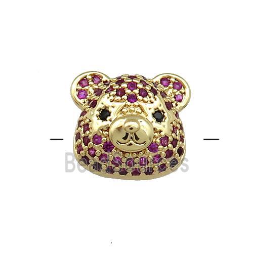 Copper Bear Beads Pave Fuchsia Zircon Gold Plated