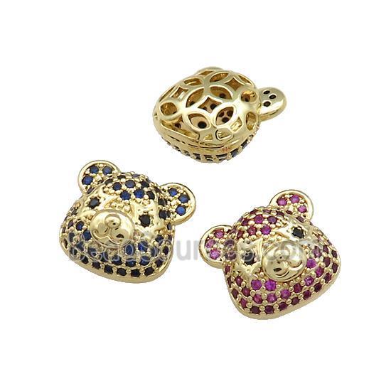 Copper Bear Beads Pave Zircon Gold Plated Mixed