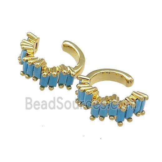 Copper Clip Earrings Pave Turq Zircon Gold Plated