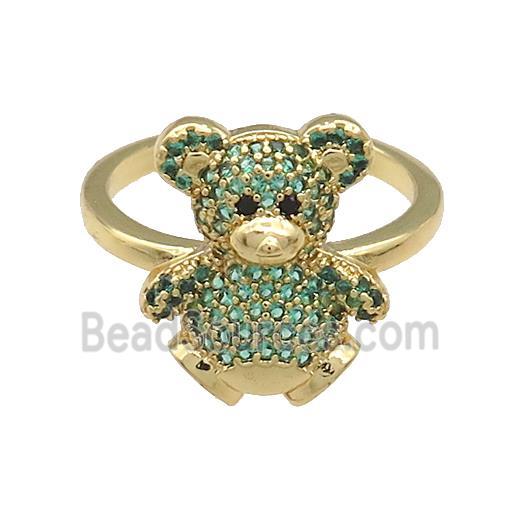 Copper Bear Rings Pave Green Zircon Gold Plated