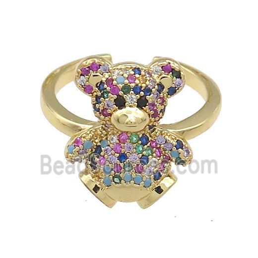 Copper Bear Rings Pave Multicolor Zircon Gold Plated