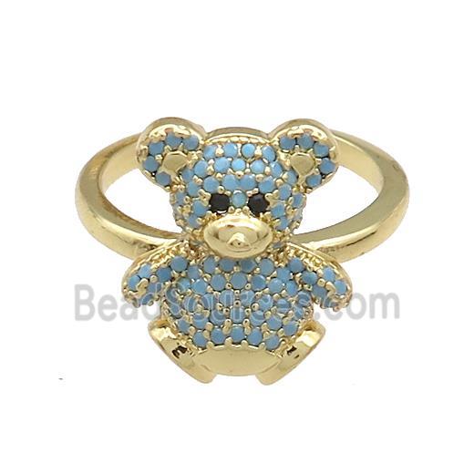 Copper Bear Rings Pave Turq Zircon Gold Plated