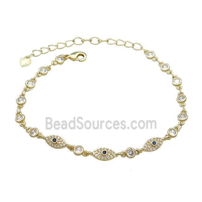 Copper Bracelets Pave Zircon Eye Gold Plated