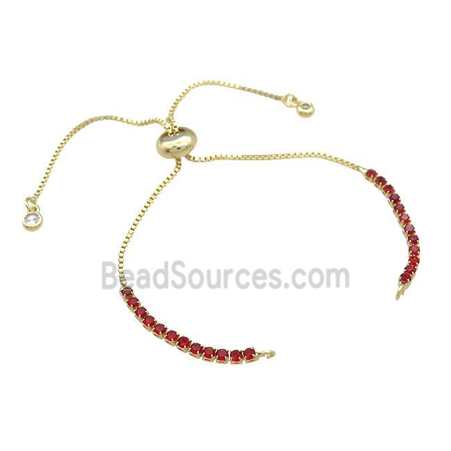 Copper Bracelet Chains Pave Red Zircon Gold Plated