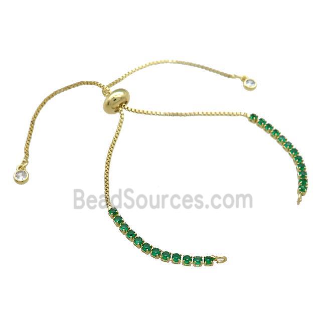 Copper Bracelet Chains Pave Green Zircon Gold Plated