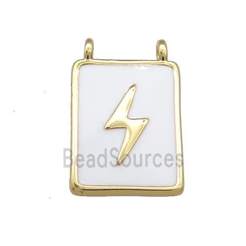 Copper Rectangle Pendant White Enamel Lightning 2loops Gold Plated