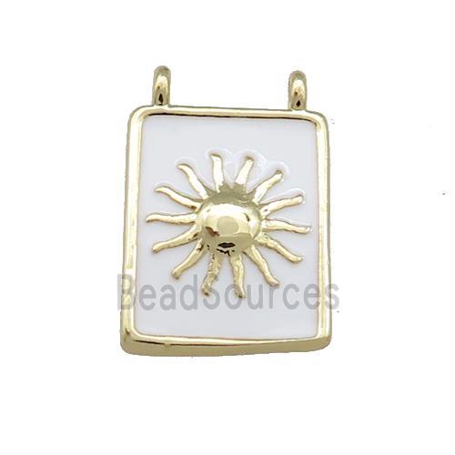 Copper Rectangle Pendant White Enamel Sun 2loops Gold Plated