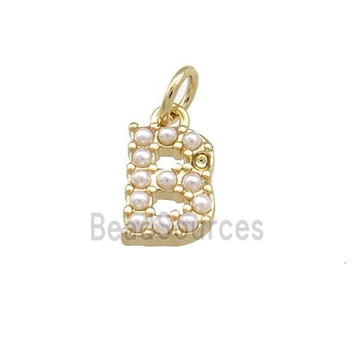 Copper Letter-B Pendant Pave Pearlized Resin Gold Plated