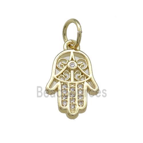 Copper Hamsahand Pendant Pave Zircon Gold Plated