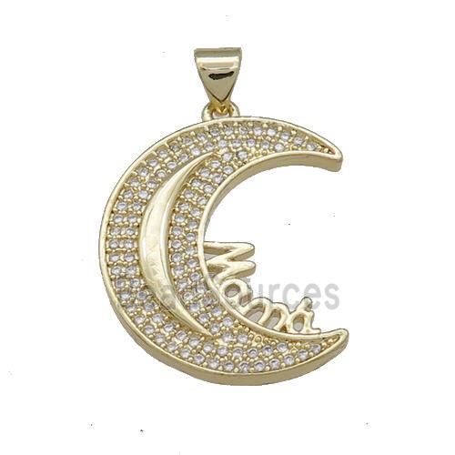 Copper Moon Charms Pendant Pave Zircon Mama Gold Plated