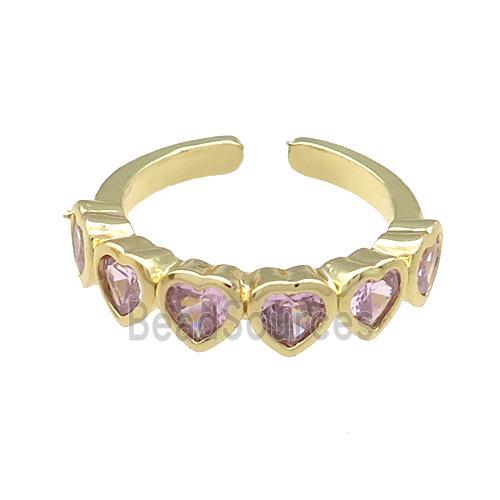 Copper Heart Rings Pave Pink Zircon Gold Plated