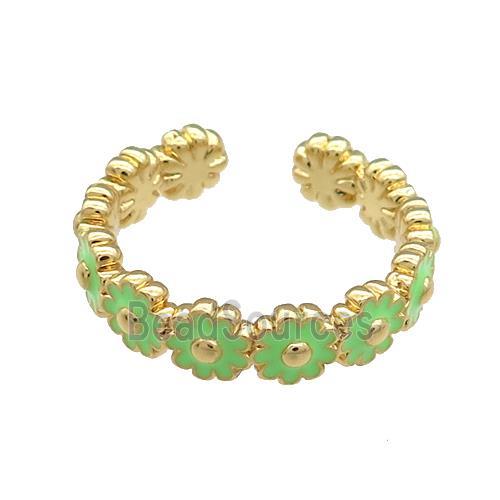 Copper Rings Daisy Green Enamel Gold Plated