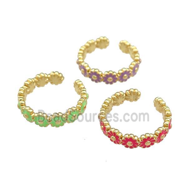 Copper Rings Daisy Enamel Gold Plated Mixed