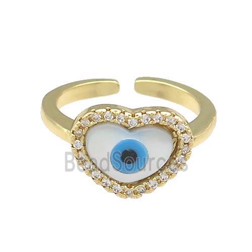 Copper Heart Rings Pave Zircon Evil Eye Gold Plated