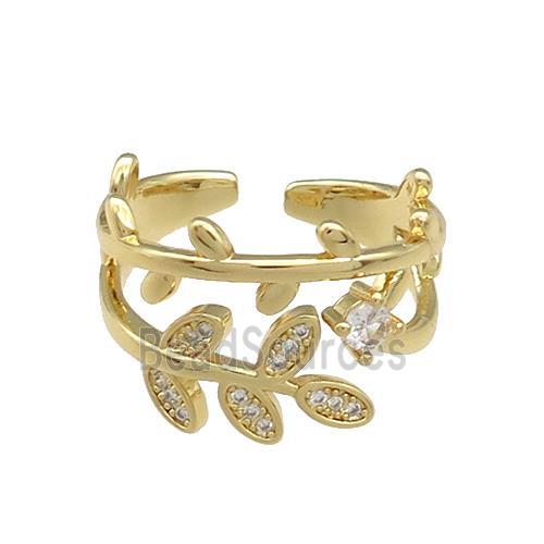 Copper Rings Pave Zircon Leaf Gold Plated