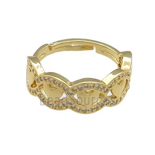 Copper Rings Pave Zircon Heart Adjustable Gold Plated