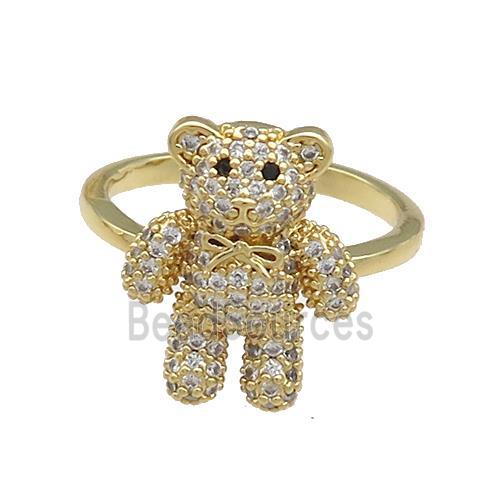 Copper Bear Rings Pave Zircon Gold Plated