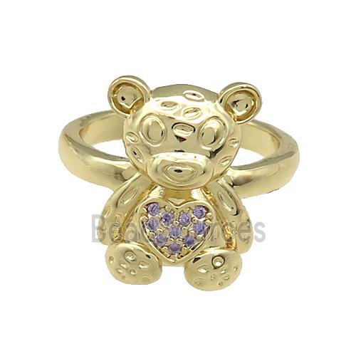 Copper Bear Rings Pave Purple Zircon Gold Plated