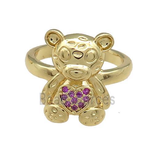 Copper Bear Rings Pave Fuchsia Zircon Gold Plated