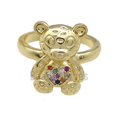 Copper Bear Rings Pave Multicolor Zircon Gold Plated