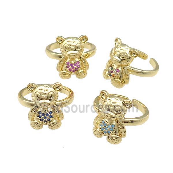 Copper Bear Rings Pave Zircon Gold Plated