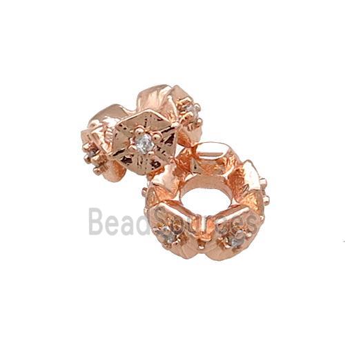 Copper Rondelle Beads Pave Zircon Rose Gold