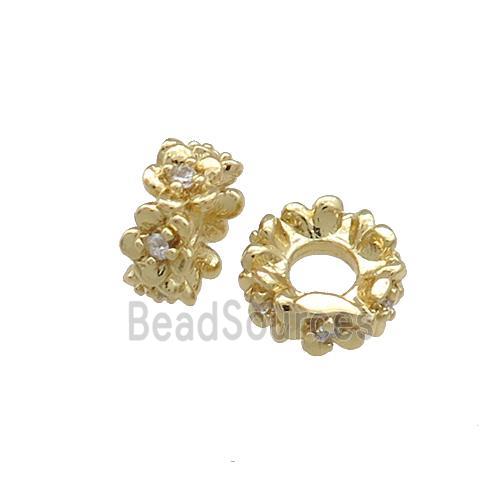 Copper Rondelle Beads Pave Zircon Gold Plated