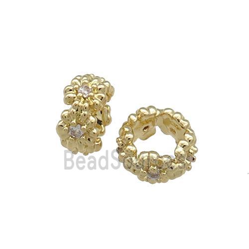 Copper Rondelle Beads Pave Zircon Large Hole Gold Plated