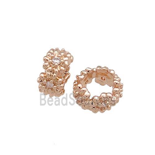 Copper Rondelle Beads Pave Zircon Large Hole Rose Gold