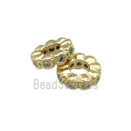 Copper Heishi Beads Pave Zircon Gold Plated