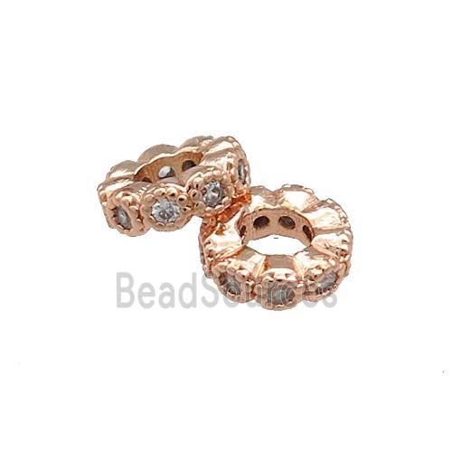 Copper Heishi Beads Pave Zircon Rose Gold