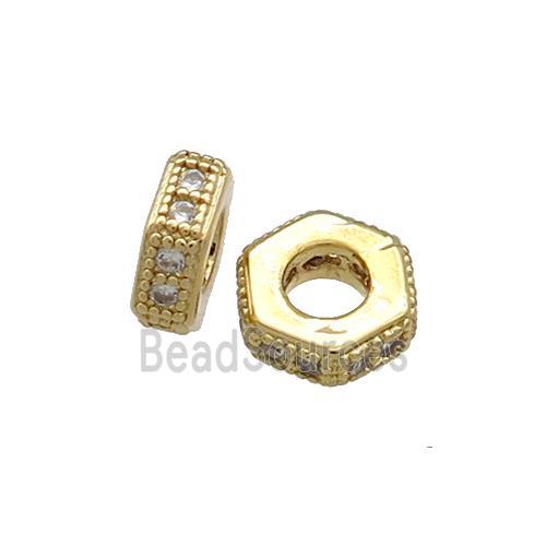 Copper Hexagon Beads Pave Zircon Gold Plated