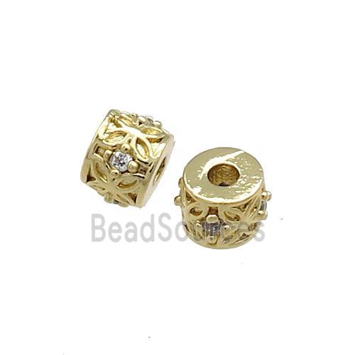 Copper Tube Beads Pave Zircon Gold Plated