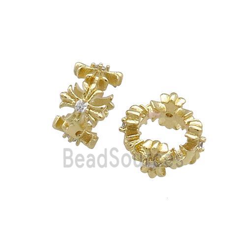 Copper Rondelle Beads Pave Zircon Large Hole Gold Plated