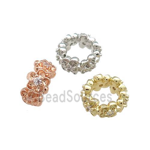 Copper Rondelle Beads Pave Zircon Large Hole Mixed