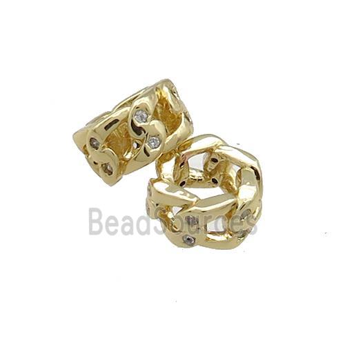 Copper Rondelle Beads Pave Zircon Large Hole Gold Plated