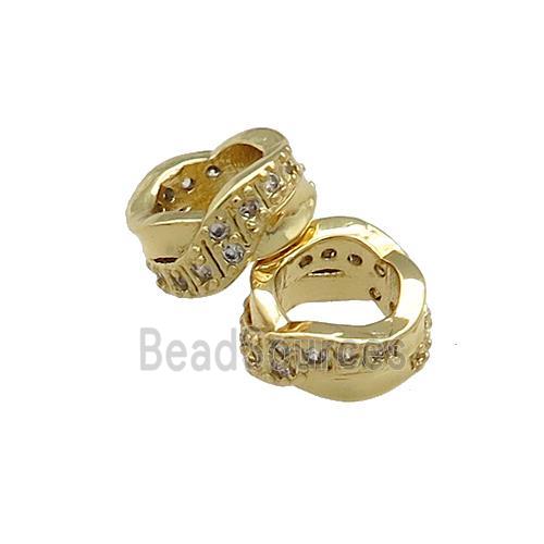 Copper Rondelle Beads Pave Zircon Large Hole Gold Plated