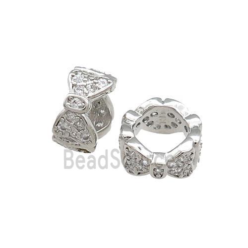 Copper Rondelle Beads Pave Zircon Butterfly Large Hole Platinum Plated