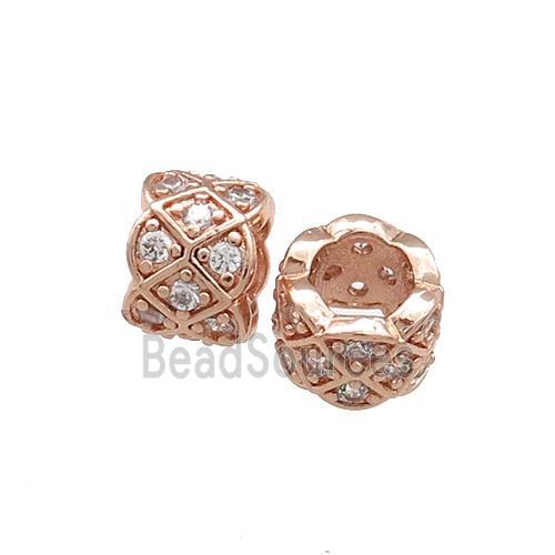 Copper Tube Beads Pave Zircon Large Hole Rose Gold