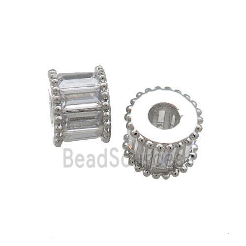 Copper Tube Beads Pave Zircon Platinum Plated