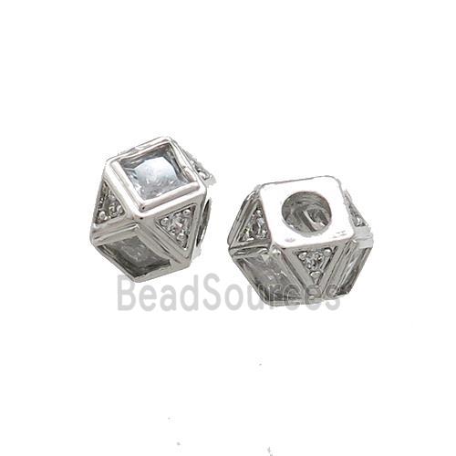 Copper Polygon Cube Beads Pave Zircon Platinum Plated