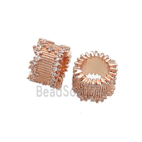 Copper Tube Beads Pave Zircon Large Hole Rose Gold