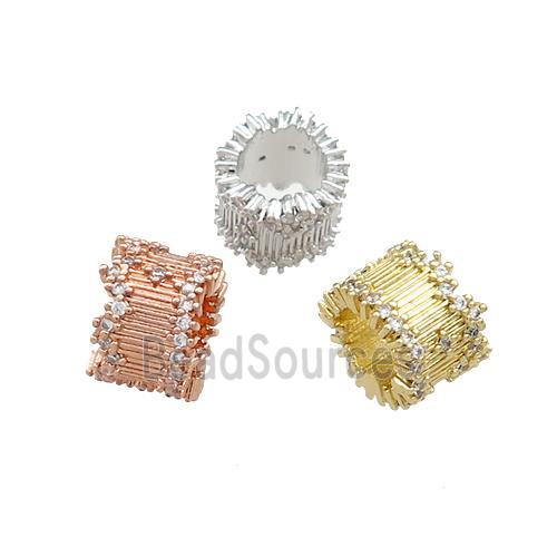 Copper Tube Beads Pave Zircon Large Hole Mixed