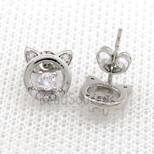 Copper Stud Earrings Pave Zircon Platinum Plated