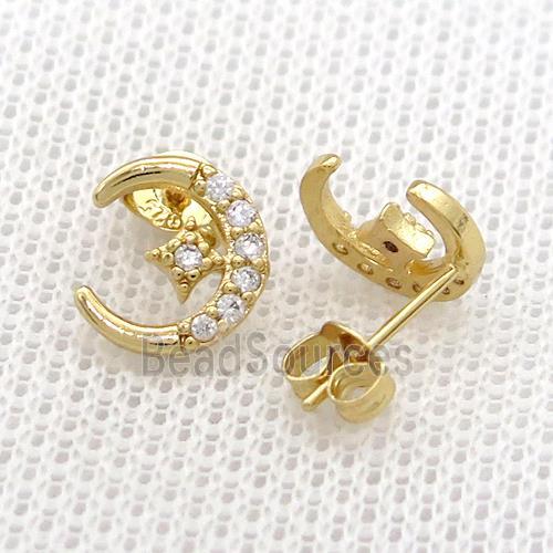 Copper Stud Earrings Pave Zircon Moon Star Gold Plated