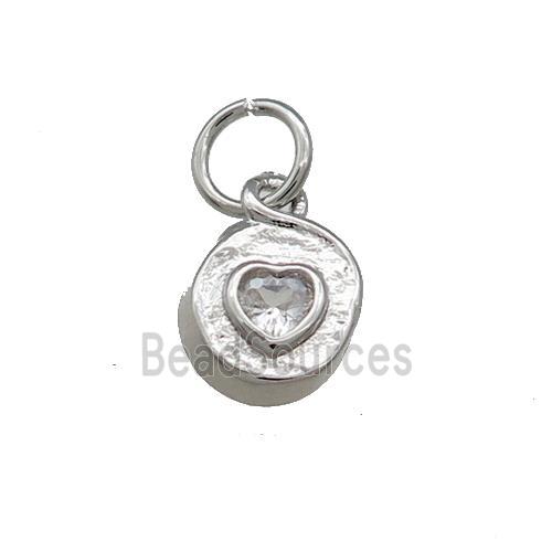 Copper Heart Pendant Pave Zircon Hammered Platinum Plated